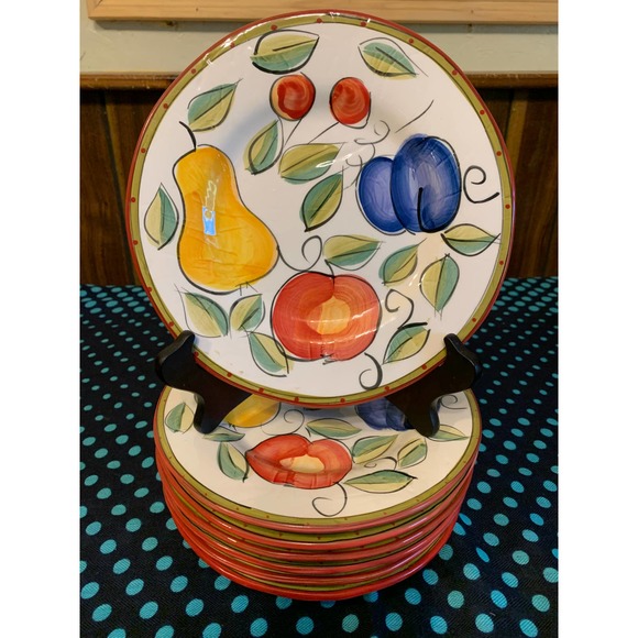 Tabletops gallery Ella 8” side plates set of 6 hand painted fruit colorful fruit - Picture 8 of 11